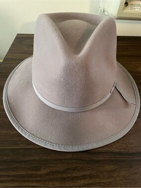 Wide Brim Felt Fedora Hat - Light Mauve